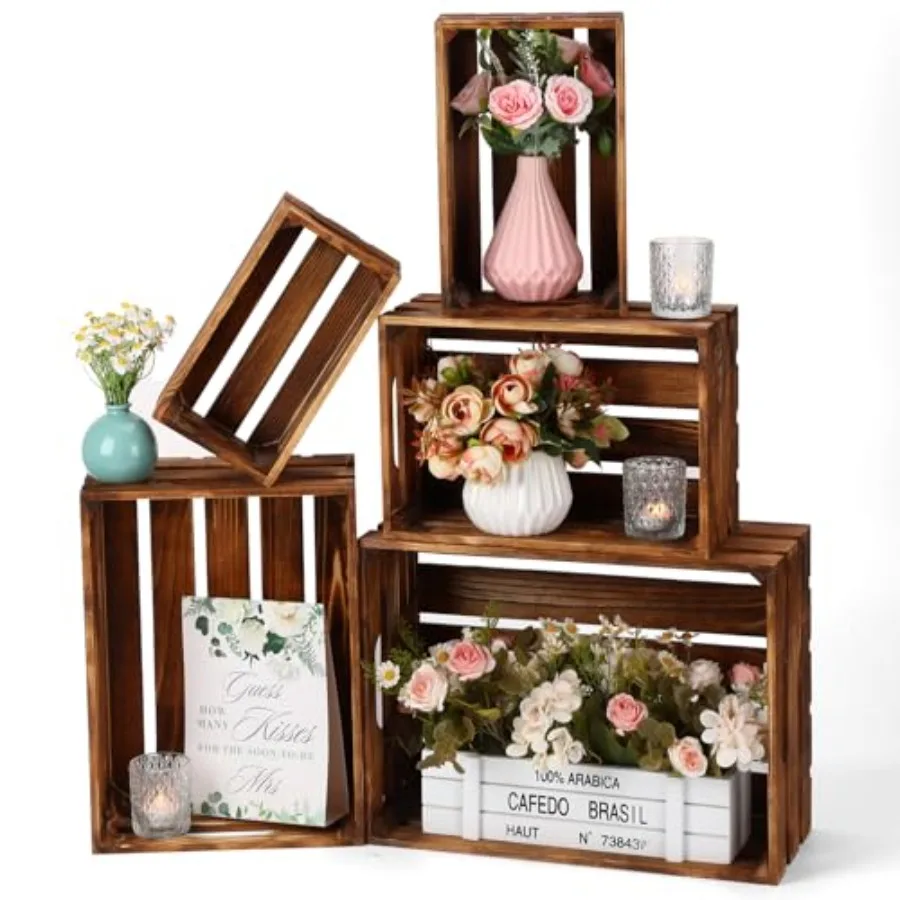 5 Pcs Decorative Nesting Wooden Crates for Storage Display 5 Size Large Small Rustic Wood Decorative Storage Crates with Handle
5 Pcs Decorative Nesting Wooden Crates for Storage Display 5 Size Large Small Rustic Wood Decorative Storage Crates with Handle