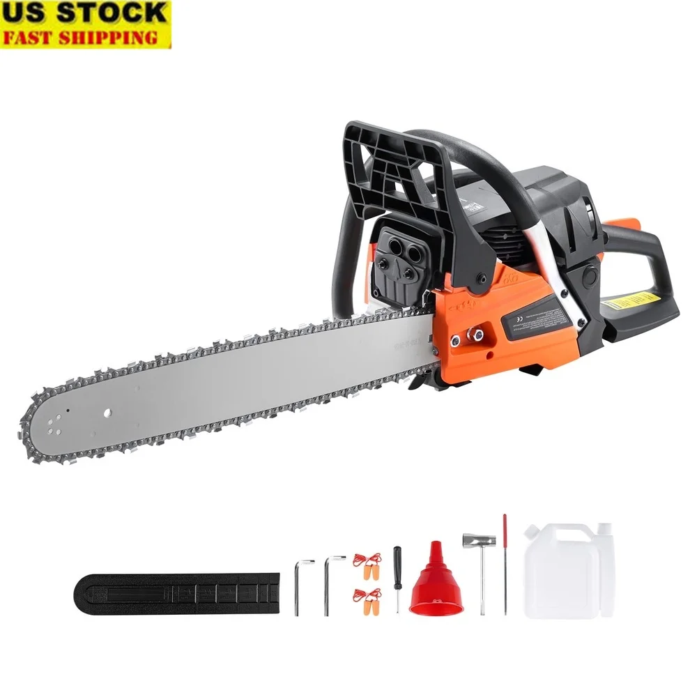 Gas Chainsaw 58CC 20 Inch 3.22HP Portable Fuel Operated Wood Cutting Tool Efficient Tree Trimming Maintenance Kit
Gas Chainsaw 58CC 20 Inch 3.22HP Portable Fuel Operated Wood Cutting Tool Efficient Tree Trimming Maintenance Kit