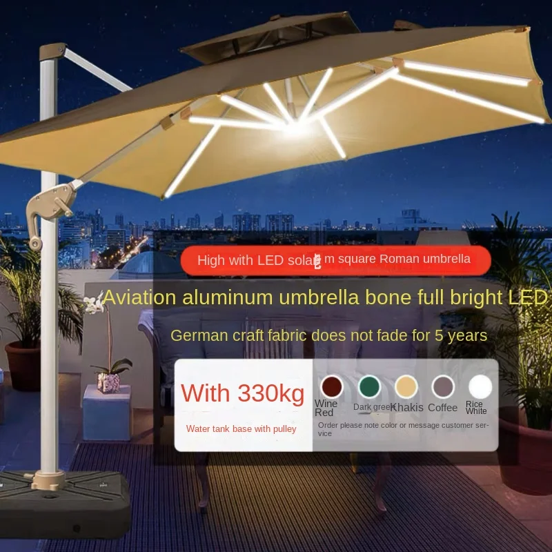 Large Outdoor LED Aluminum Frame Beach Sunshade Umbrella Waterproof Terrace Hanging Parties Terraces Style Banana Umbrella
Large Outdoor LED Aluminum Frame Beach Sunshade Umbrella Waterproof Terrace Hanging Parties Terraces Style Banana Umbrella