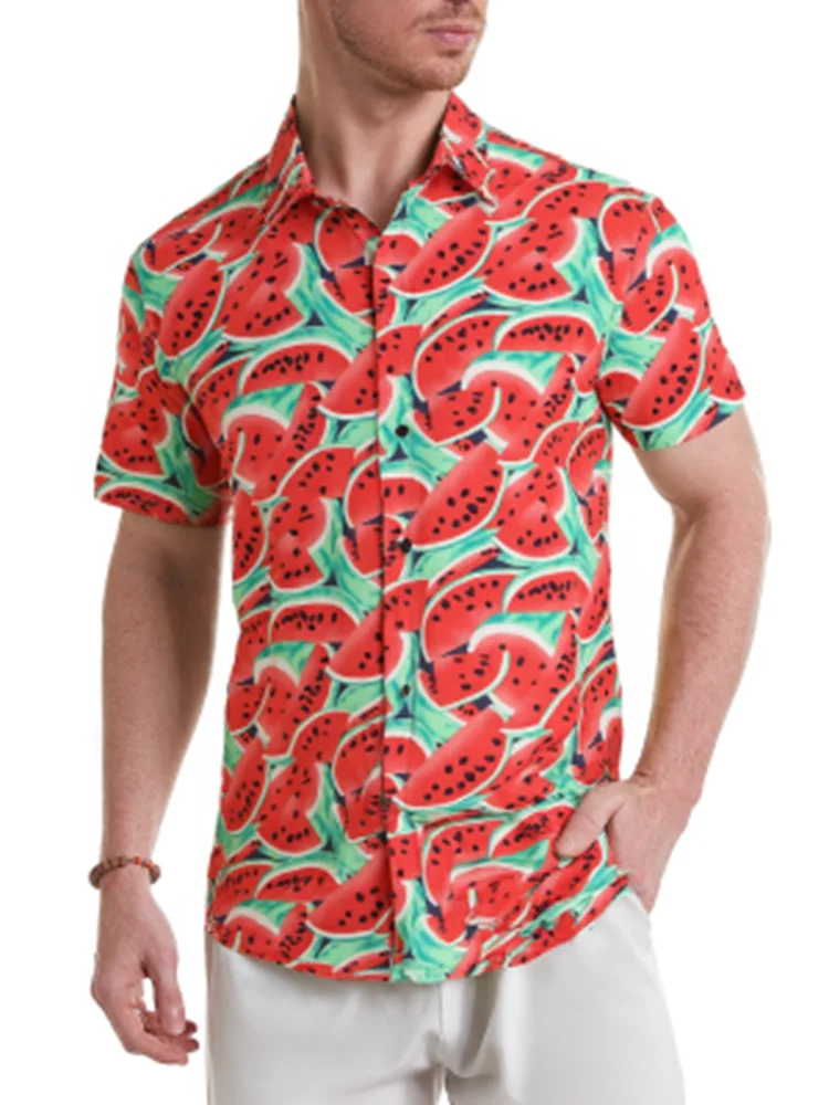 Pure Cotton Men's Tropical Watermelon Hawaiian Shirt Short Sleeve 3D Printed Fruits Lapel Blouse Summer Streetwear Button up Top
Pure Cotton Men's Tropical Watermelon Hawaiian Shirt Short Sleeve 3D Printed Fruits Lapel Blouse Summer Streetwear Button up Top