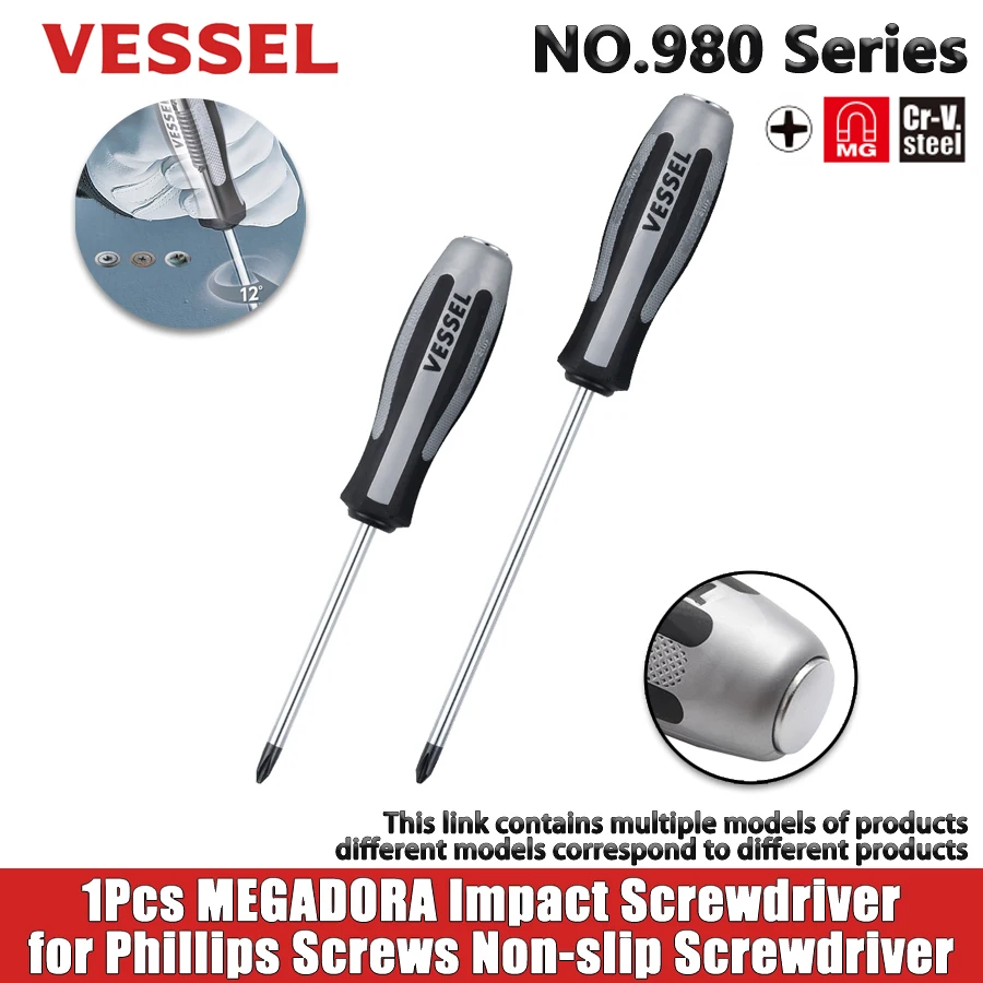 VESSEL 1Pcs Impact Screwdriver for Phillips Screws PH2 / PH3 Lightweight Non-slip Screwdriver Repair Hand Tools NO.980 Series
VESSEL 1Pcs Impact Screwdriver for Phillips Screws PH2 / PH3 Lightweight Non-slip Screwdriver Repair Hand Tools NO.980 Series