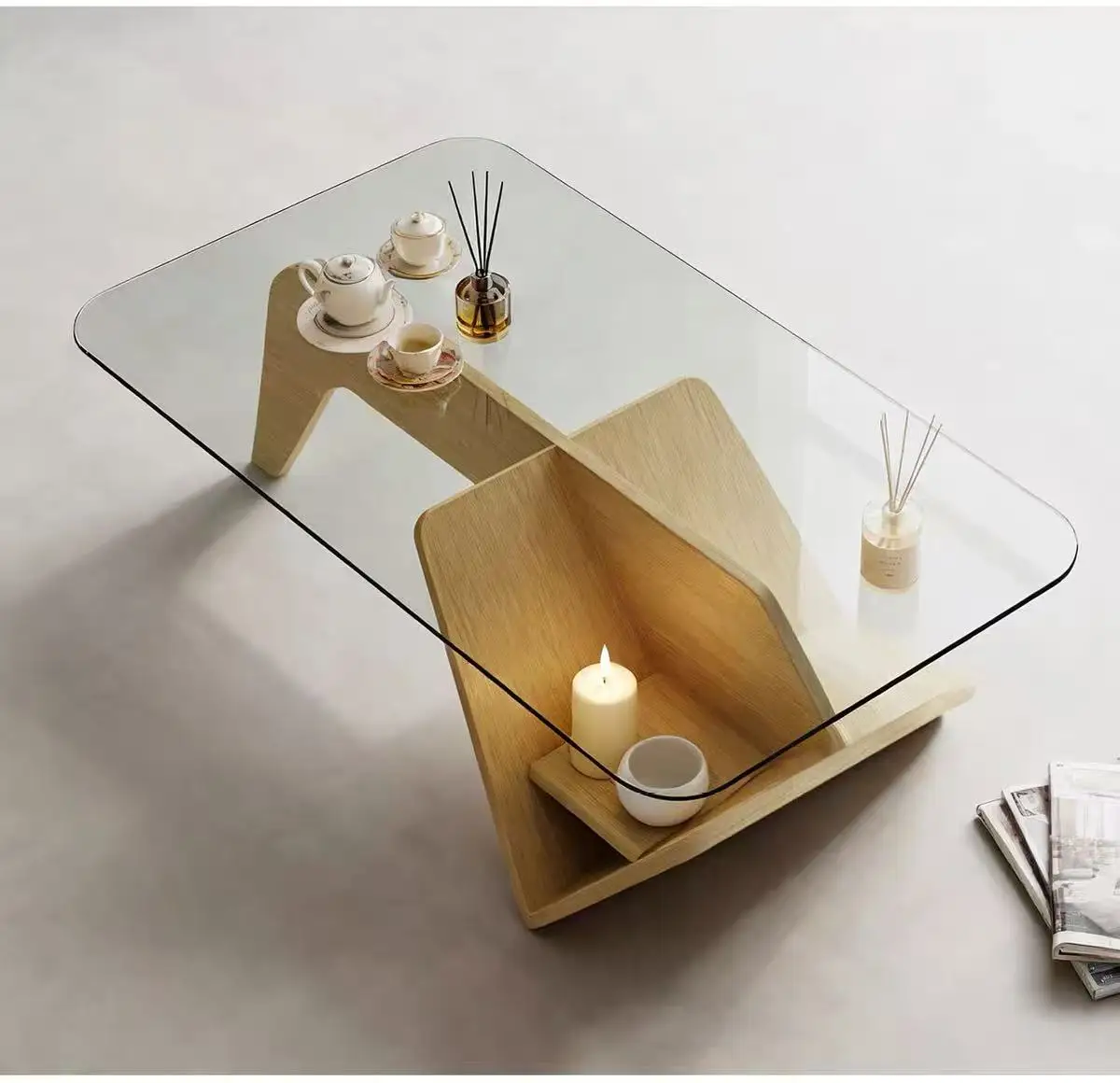 #Tempered Glass Coffee Table with Wood Base, Scandinavian Minimalist Tea Table for Living Room
#Tempered Glass Coffee Table with Wood Base, Scandinavian Minimalist Tea Table for Living Room