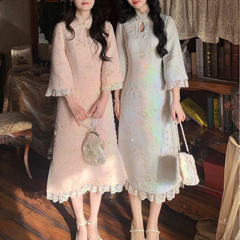 New Traditional Chinese Style Improved Summer Spring Cheongsam Female Sweet Long-Sleeved Dress Fational Female Spring New 2023
New Traditional Chinese Style Improved Summer Spring Cheongsam Female Sweet Long-Sleeved Dress Fational Female Spring New 2023