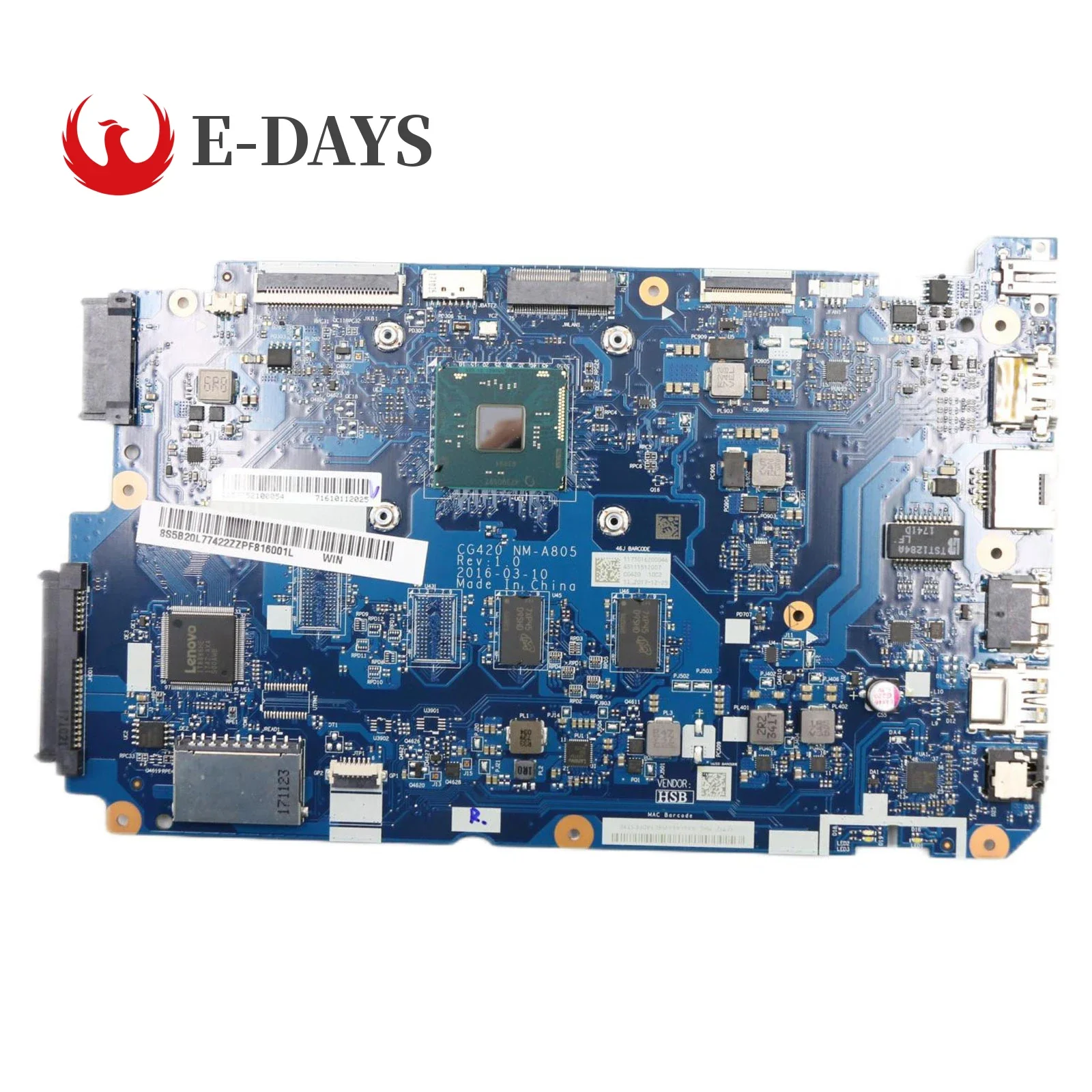 For IdeaPad 110-14IBR Main Board NM-A805 REV 1.0 Lenovo Laptop Motherboard with CPU N3710U 2G RAM 100% Fully Tested
For IdeaPad 110-14IBR Main Board NM-A805 REV 1.0 Lenovo Laptop Motherboard with CPU N3710U 2G RAM 100% Fully Tested