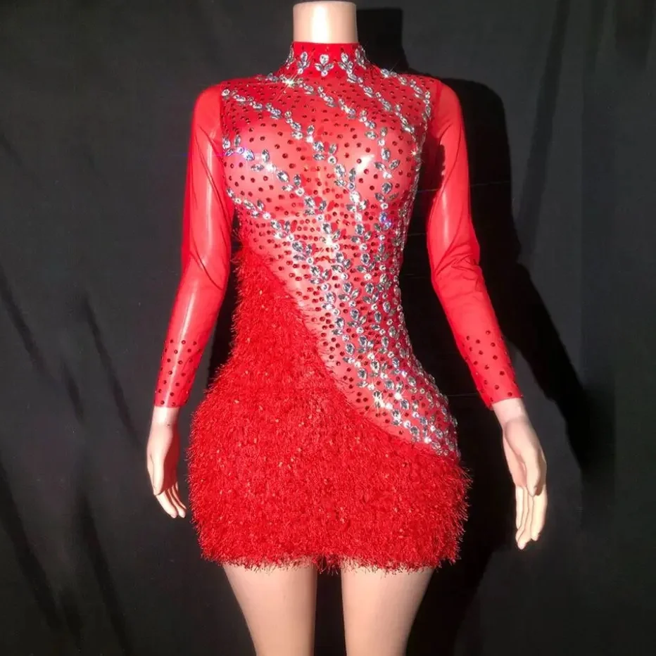 Shinning Crystal Diamonds Red Mesh Long Sleeve Mini Bodycon Dress Women Birthday Evening Party Celebrate Performance Costume
Shinning Crystal Diamonds Red Mesh Long Sleeve Mini Bodycon Dress Women Birthday Evening Party Celebrate Performance Costume