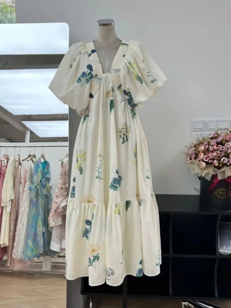 2025 Celebrity V-neck Bubble Sleeve Printed Casual Long Dress Elegant Tea Party Vacation Summer Chic White Designer Gown
2025 Celebrity V-neck Bubble Sleeve Printed Casual Long Dress Elegant Tea Party Vacation Summer Chic White Designer Gown