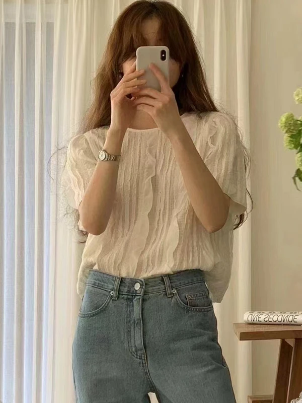 Korean Sle Loose ort Sve irt Pleated Design Sense Wooden Gored Waisand Women's Faionable Top Tea Aroma Ele
Korean Sle Loose ort Sve irt Pleated Design Sense Wooden Gored Waisand Women's Faionable Top Tea Aroma Ele