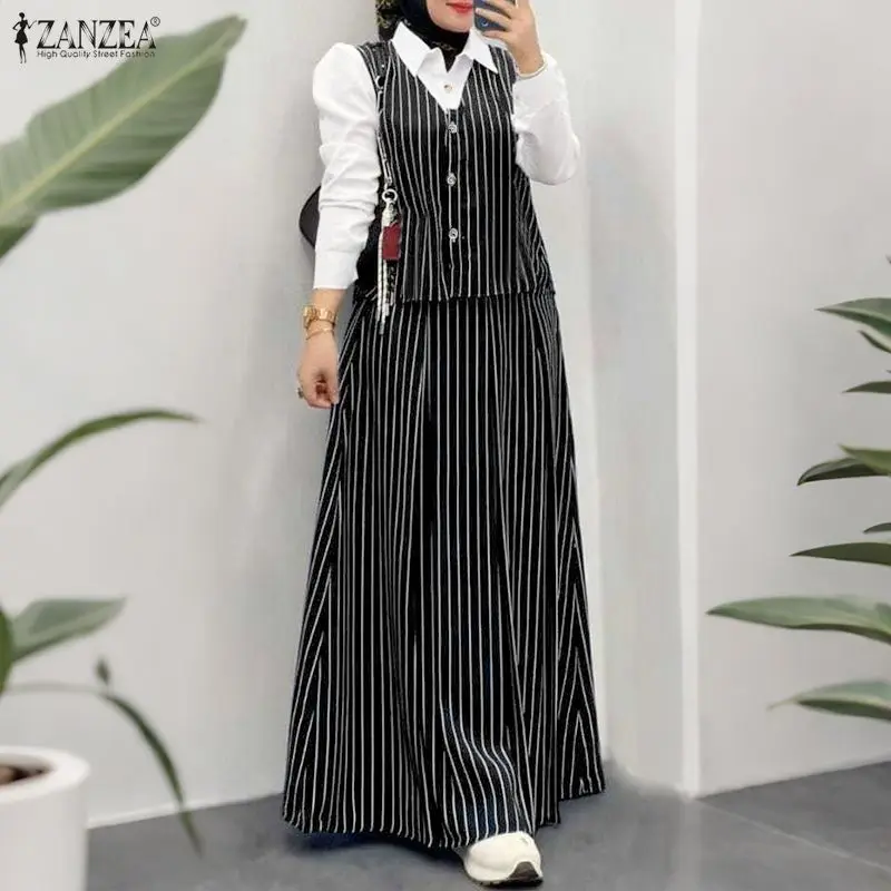 Ramadan Eid Muslim Sets 2026 ZANZEA Lapel Neck Long Sleeve Tops Shirt Skirt Suit Women 2 Pieces Sets Striped Patchwork Outfits
Ramadan Eid Muslim Sets 2026 ZANZEA Lapel Neck Long Sleeve Tops Shirt Skirt Suit Women 2 Pieces Sets Striped Patchwork Outfits