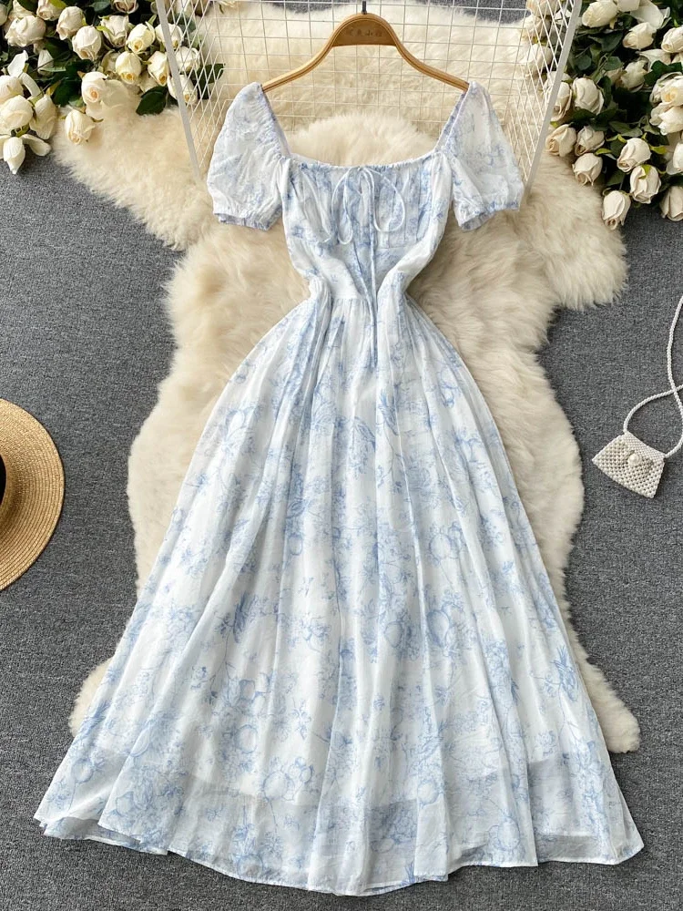 Women Fashion Vintage Elegant Print Blue A-line Dress Summer Square Neck Beach Party Vacation High Waist Slim Fit Bohemian Robe
Women Fashion Vintage Elegant Print Blue A-line Dress Summer Square Neck Beach Party Vacation High Waist Slim Fit Bohemian Robe