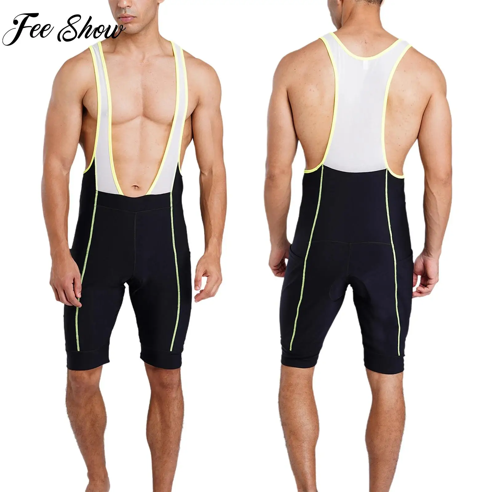 Men Padded Cycling Jumpsuit Deep U Neck Sleeveless Color Block Mesh Patchwork Bike Overalls with Pockets
Men Padded Cycling Jumpsuit Deep U Neck Sleeveless Color Block Mesh Patchwork Bike Overalls with Pockets