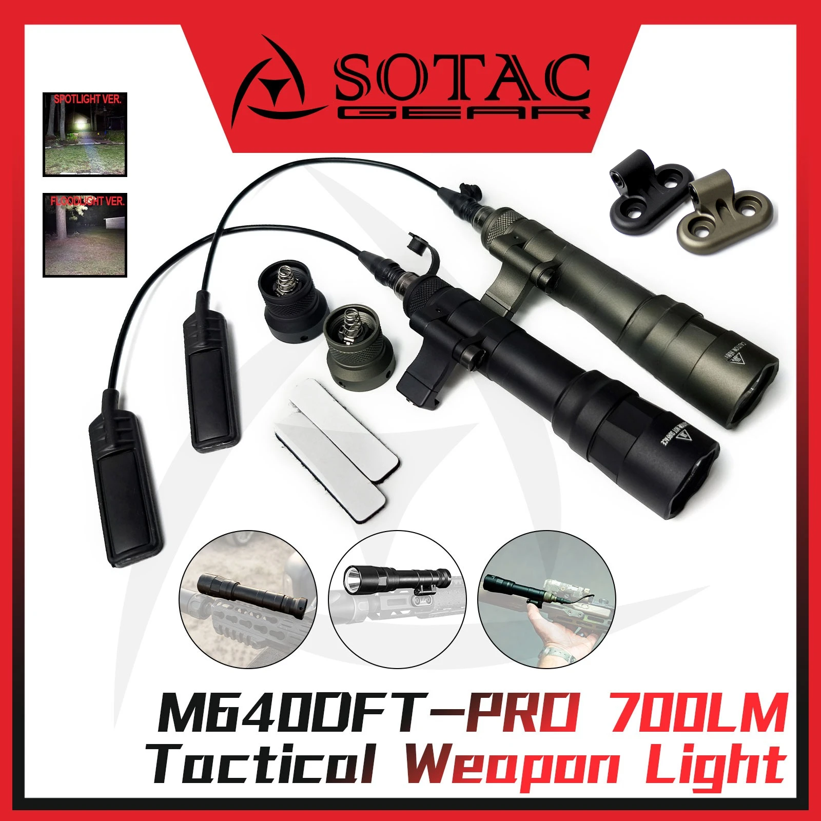 SOTAC-GEAR M640DFT Weaponlight LED White Spotlight/Floodlight Scout Light with Tail Cap & Tail Switch Fit 20mm Picatinny Rail
SOTAC-GEAR M640DFT Weaponlight LED White Spotlight/Floodlight Scout Light with Tail Cap & Tail Switch Fit 20mm Picatinny Rail