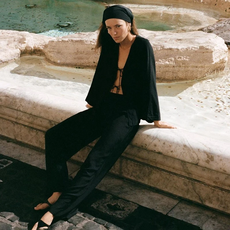 Fashion Black Trousers Outfit Spring Women Lace Up Long Sleeves Cardigan Shirt+High Waist Straight Wide Leg Pants Two Piece Set
Fashion Black Trousers Outfit Spring Women Lace Up Long Sleeves Cardigan Shirt+High Waist Straight Wide Leg Pants Two Piece Set
