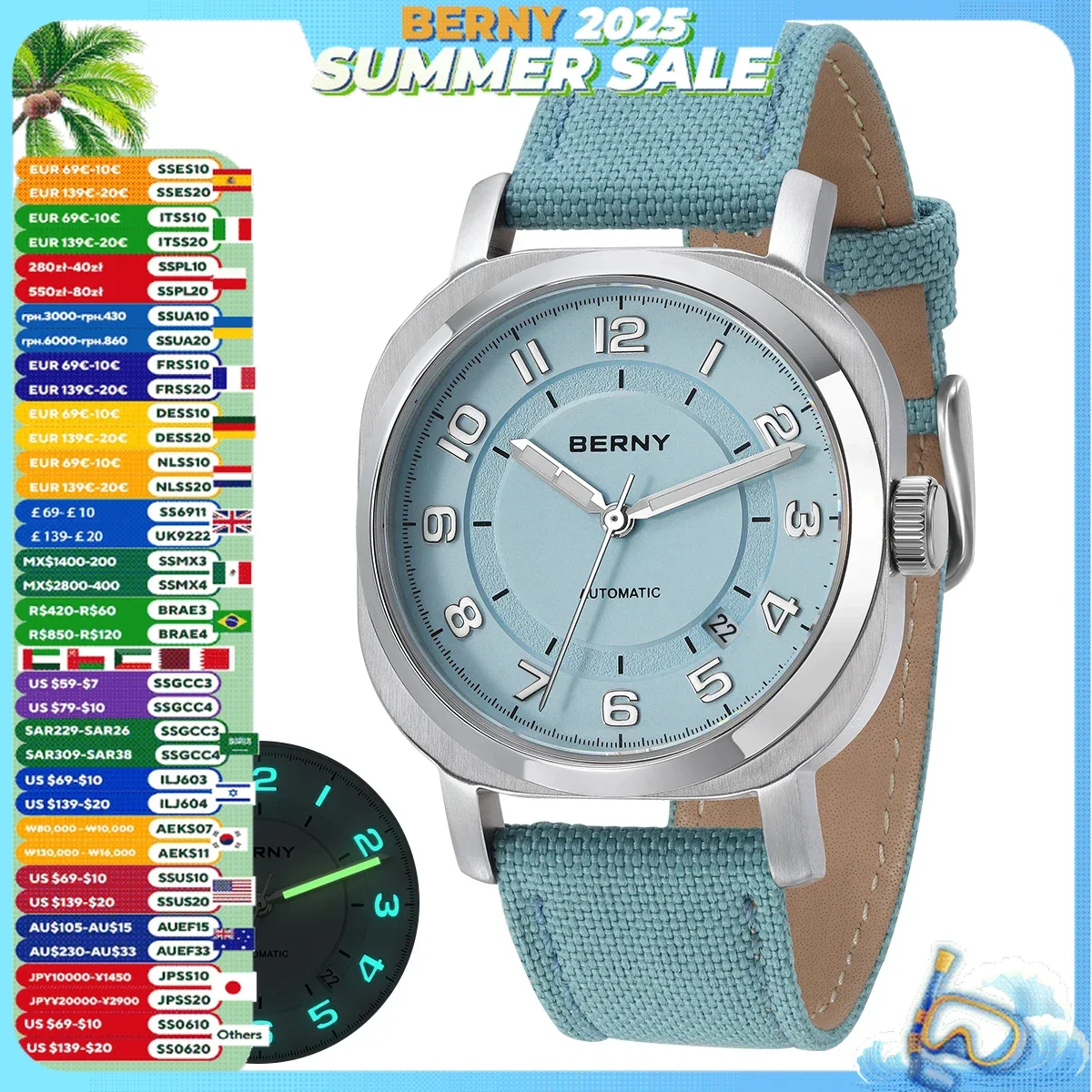 BERNY Mechanical Watch for Women Self-wind Pillow Cushion Sapphire Super Luminous Wristwatch Canvas Calendar Watch for Ladies
BERNY Mechanical Watch for Women Self-wind Pillow Cushion Sapphire Super Luminous Wristwatch Canvas Calendar Watch for Ladies