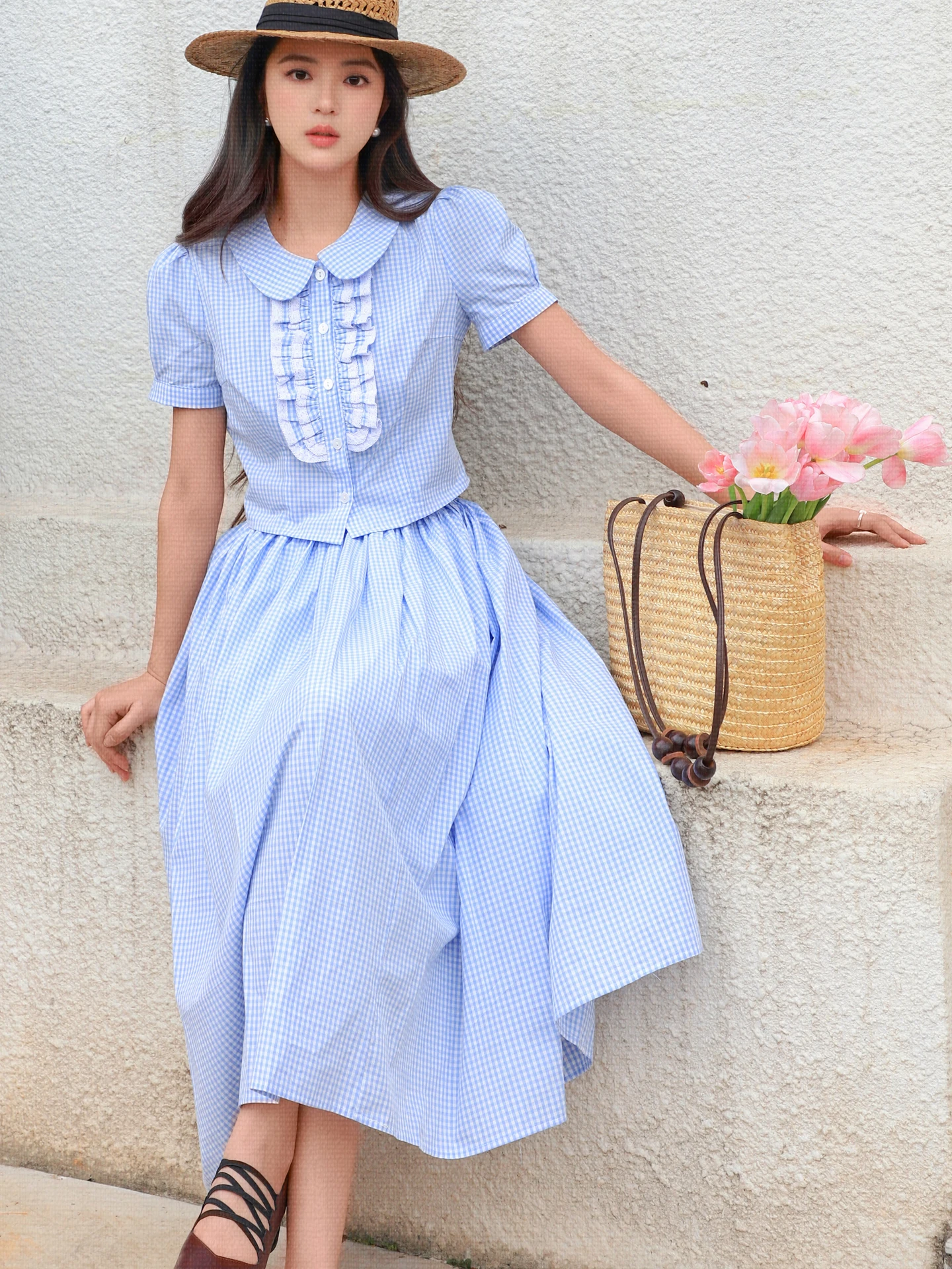 JUJU2026 Blue Plaid Set Sweet Shirt Bubble Sleeve Women's Fashion Spring Summer Two-Piece Cotton Outfit with Flared Skirt
JUJU2026 Blue Plaid Set Sweet Shirt Bubble Sleeve Women's Fashion Spring Summer Two-Piece Cotton Outfit with Flared Skirt
