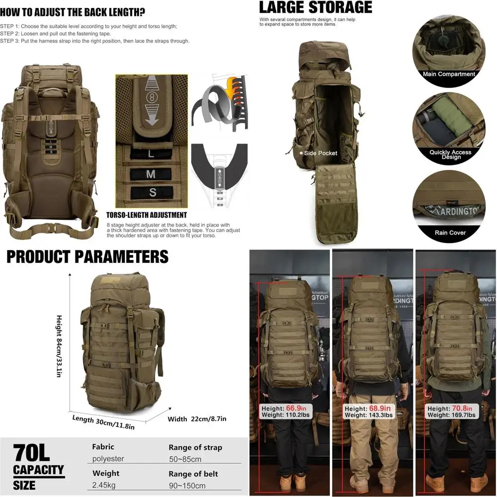 Рюкзак с внутренним каркасом большой вместимости (70 л) для активного отдыха, походов и кемпинга с чехлом от дождя
Рюкзак с внутренним каркасом большой вместимости (70 л) для активного отдыха, походов и кемпинга с чехлом от дождя