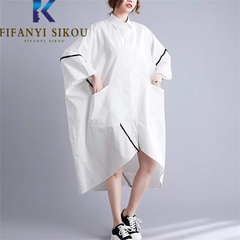 White Shirt Dress Women Pocket Half Sleeve Fashion Asymmetrical Mid Long Dress Female Oversize Loose Casual Summer Dress
White Shirt Dress Women Pocket Half Sleeve Fashion Asymmetrical Mid Long Dress Female Oversize Loose Casual Summer Dress