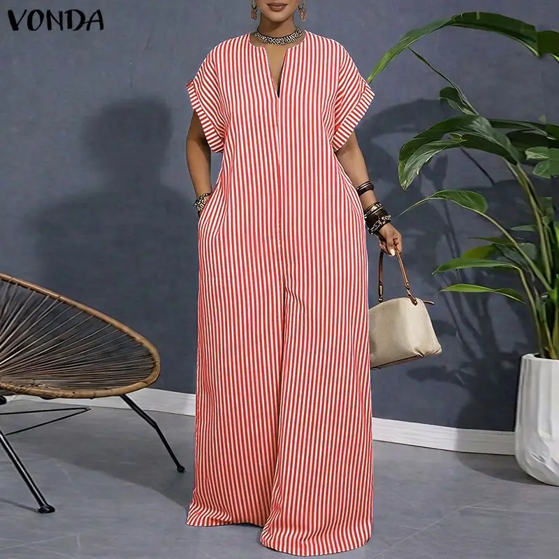 VONDA Women Plus Size Jumpsuits Summer Fashion Short Sleeve Stripe Jumpsuits Wide Leg Pants V Neck OL Party Overalls Playsuits
VONDA Women Plus Size Jumpsuits Summer Fashion Short Sleeve Stripe Jumpsuits Wide Leg Pants V Neck OL Party Overalls Playsuits