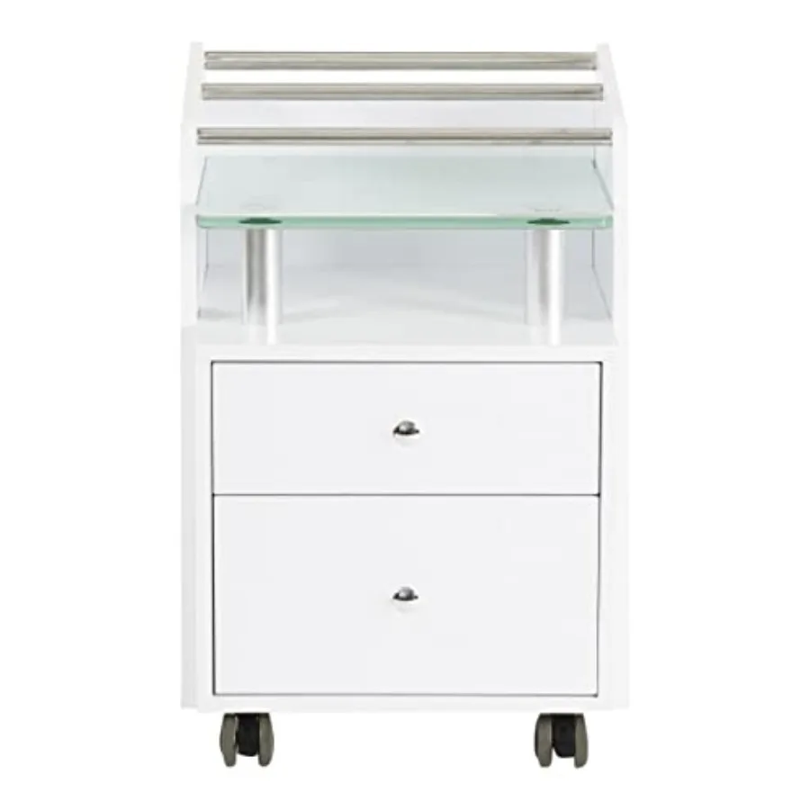 Glass Top Pedi Cart and Trolley for Salons and Spas, Tempered Glass Shelf, 2 Spacious Drawers, Heavy Duty Swivel Casters with L
Glass Top Pedi Cart and Trolley for Salons and Spas, Tempered Glass Shelf, 2 Spacious Drawers, Heavy Duty Swivel Casters with L