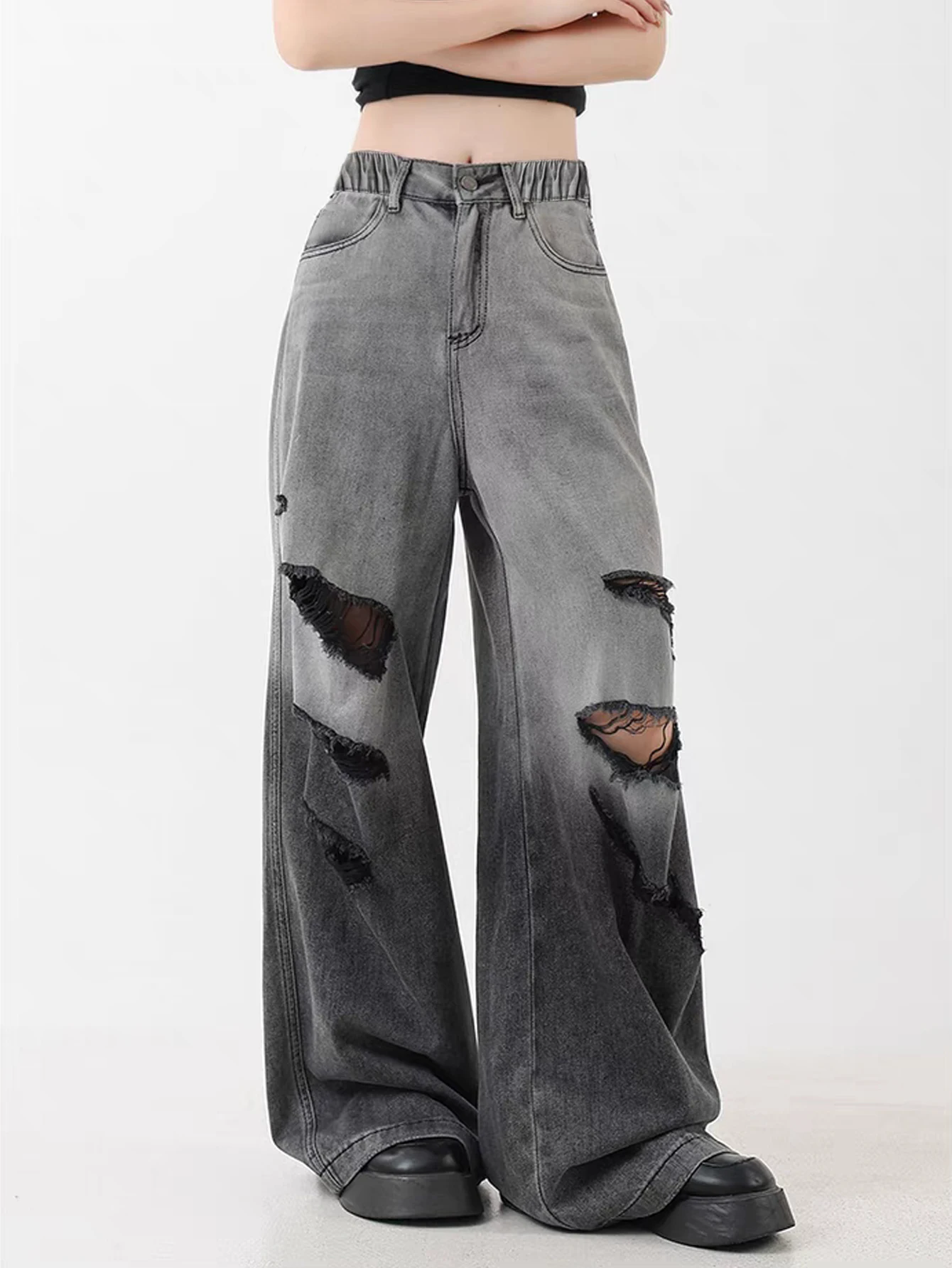 Teenage Girls Mid-Tall Size Washed Gradient Color Hole Fashion Wide Leg Straight Pants Loose Long Casual Jeans
Teenage Girls Mid-Tall Size Washed Gradient Color Hole Fashion Wide Leg Straight Pants Loose Long Casual Jeans