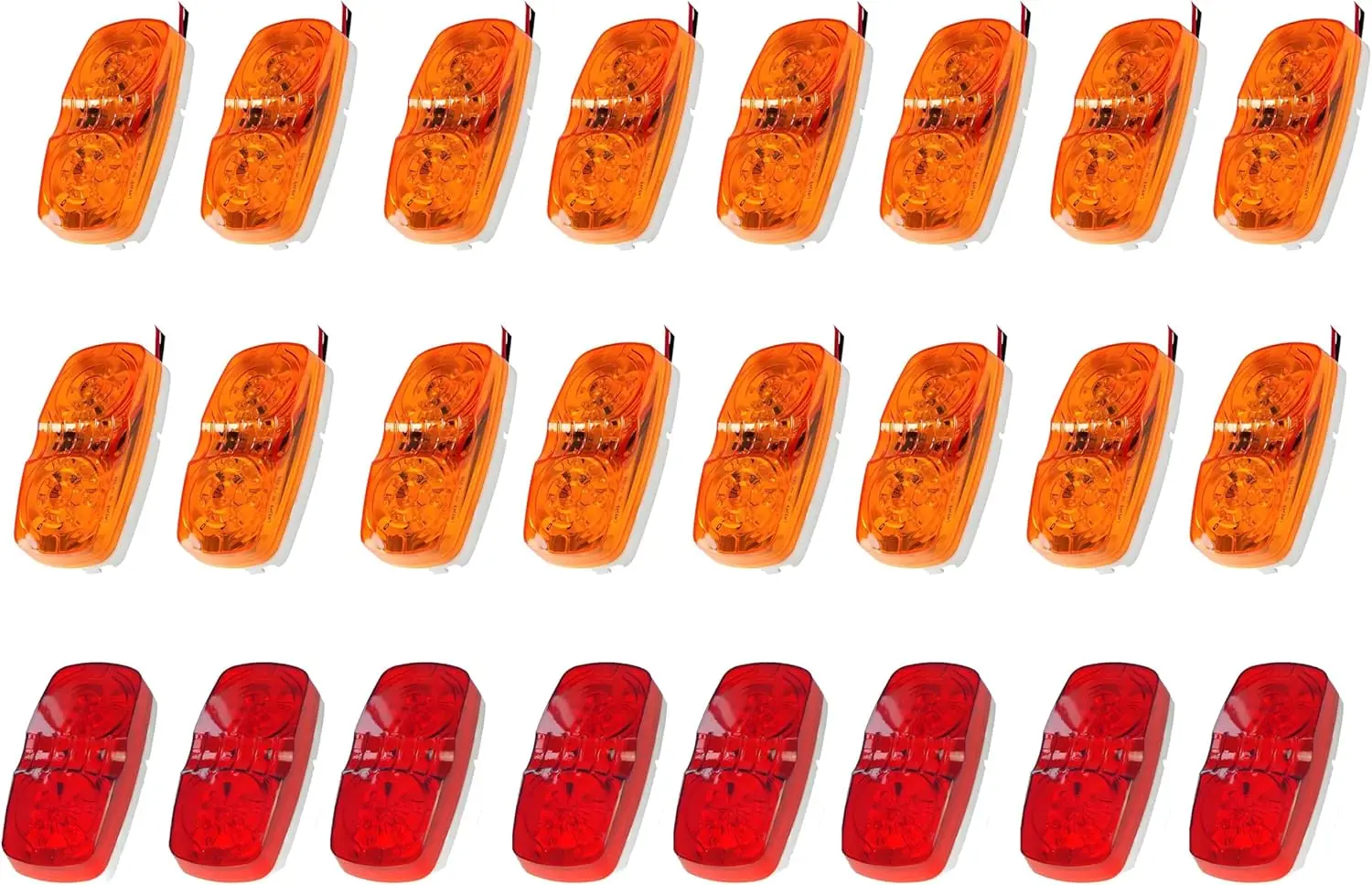 24 Pcs 4x2 Inch Trailer RV LED Marker Lights, Amber/Red 12V Surface Mount Indicators for Trucks & RVs
