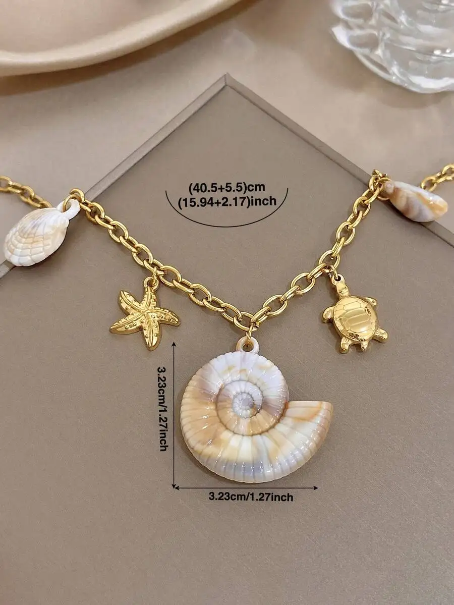 Bohemian Ocean Theme Seashell Starfish Turtle Pendant Chain Necklace For Women
Bohemian Ocean Theme Seashell Starfish Turtle Pendant Chain Necklace For Women