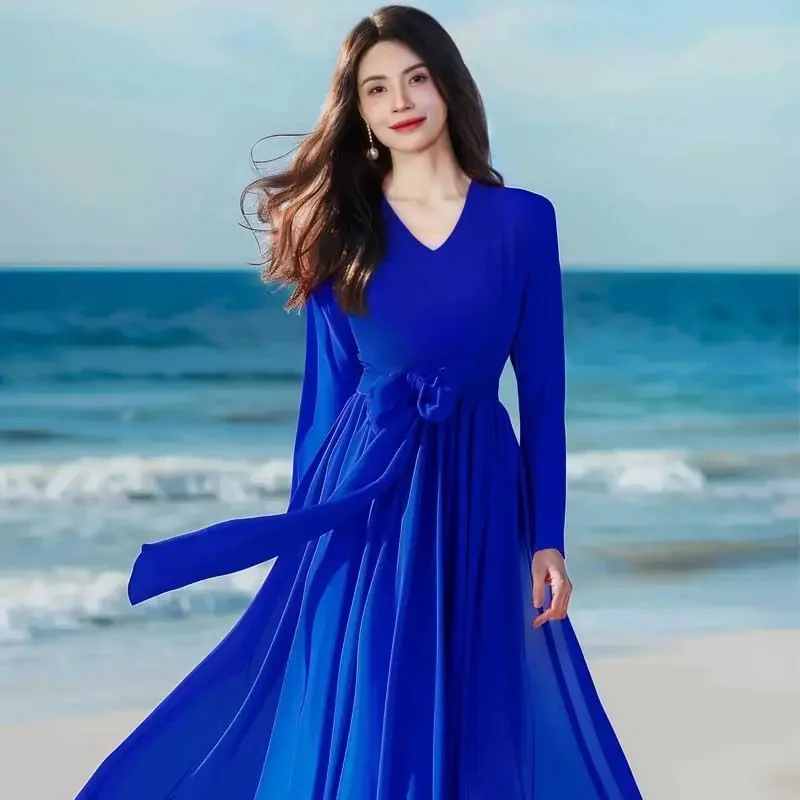 2025 New Spring Summer Women Long Dresses New Solid Color V-neck Long Sleeved Chiffon Dress Ladies Bohemian Beach Dress Vestidos
2025 New Spring Summer Women Long Dresses New Solid Color V-neck Long Sleeved Chiffon Dress Ladies Bohemian Beach Dress Vestidos