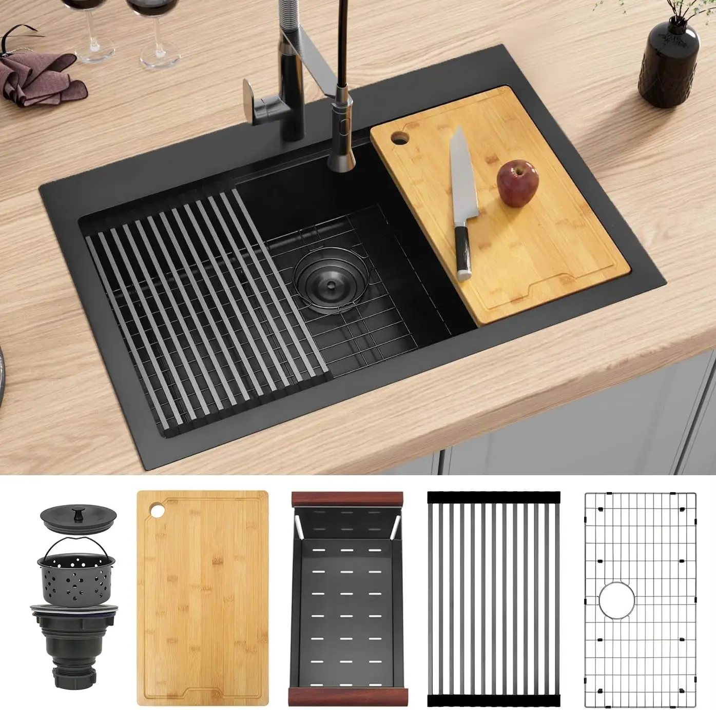 33 Inch X 22 Inch Drop In Black Kitchen Sink Deep Large Single Bowl Stainless Steel Workstation Sink 16 Gauge
33 Inch X 22 Inch Drop In Black Kitchen Sink Deep Large Single Bowl Stainless Steel Workstation Sink 16 Gauge