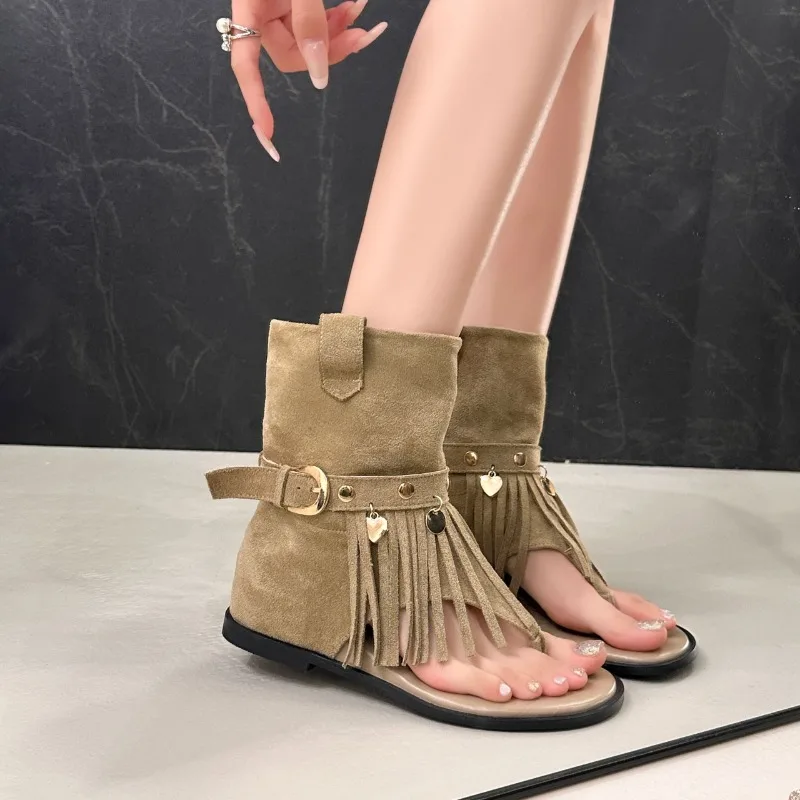 Round Toe Clip Toe Inside Bootie 2026 Summer New Tassel Belt Buckle Roman Sandals
Round Toe Clip Toe Inside Bootie 2026 Summer New Tassel Belt Buckle Roman Sandals