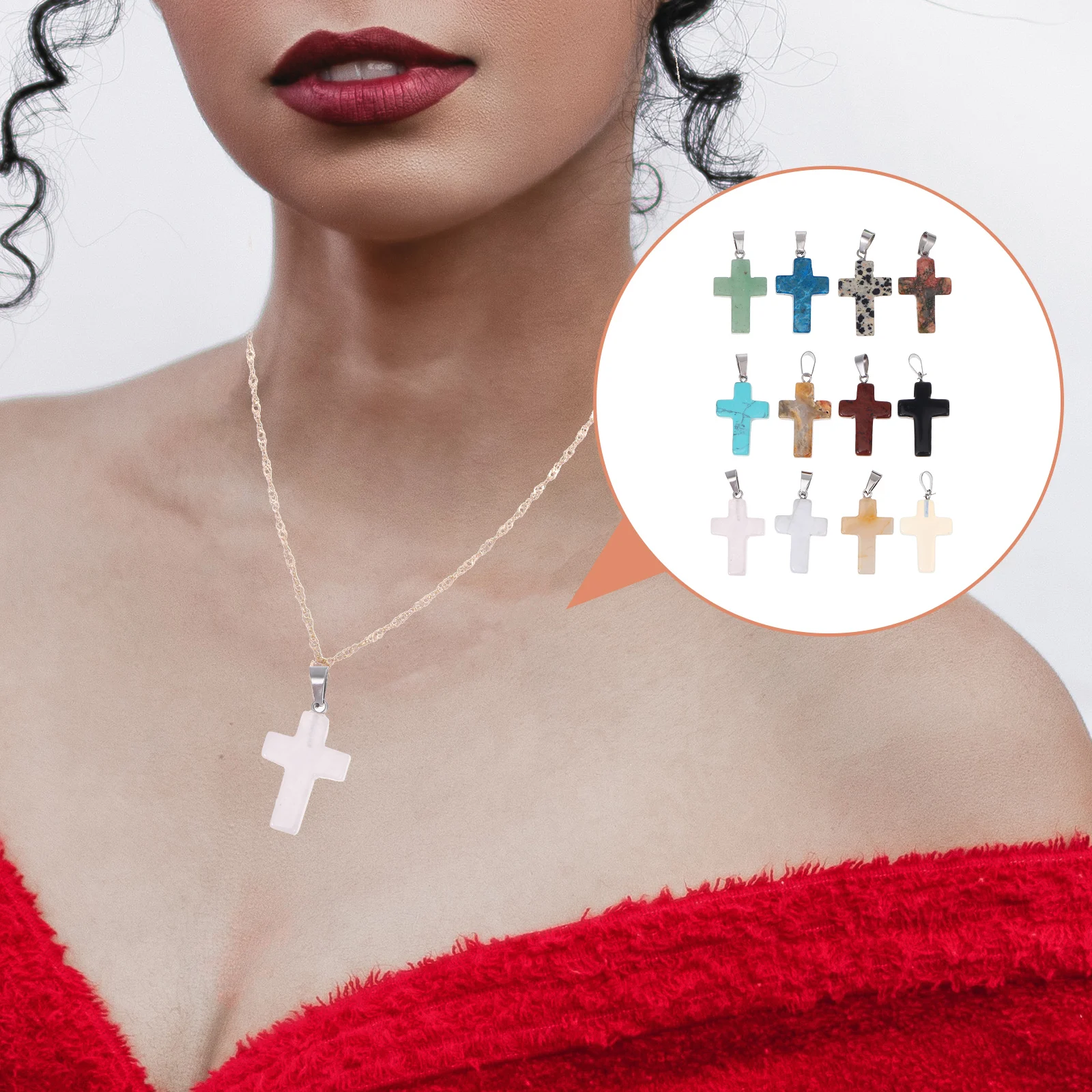 12 Pcs Natural Stone Cross Pendant DIY Bracelet Necklace Charms Pink Crystal Jewelry Making Supplies Vibrant Colors
12 Pcs Natural Stone Cross Pendant DIY Bracelet Necklace Charms Pink Crystal Jewelry Making Supplies Vibrant Colors