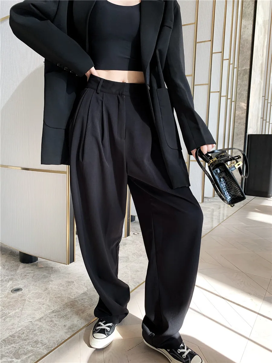 Casual High Waist Wide Leg Suit Pants Women's Long Floor Length Bla Slimming Trousers Versatile Harlan Pants Autumn Wear
Casual High Waist Wide Leg Suit Pants Women's Long Floor Length Bla Slimming Trousers Versatile Harlan Pants Autumn Wear