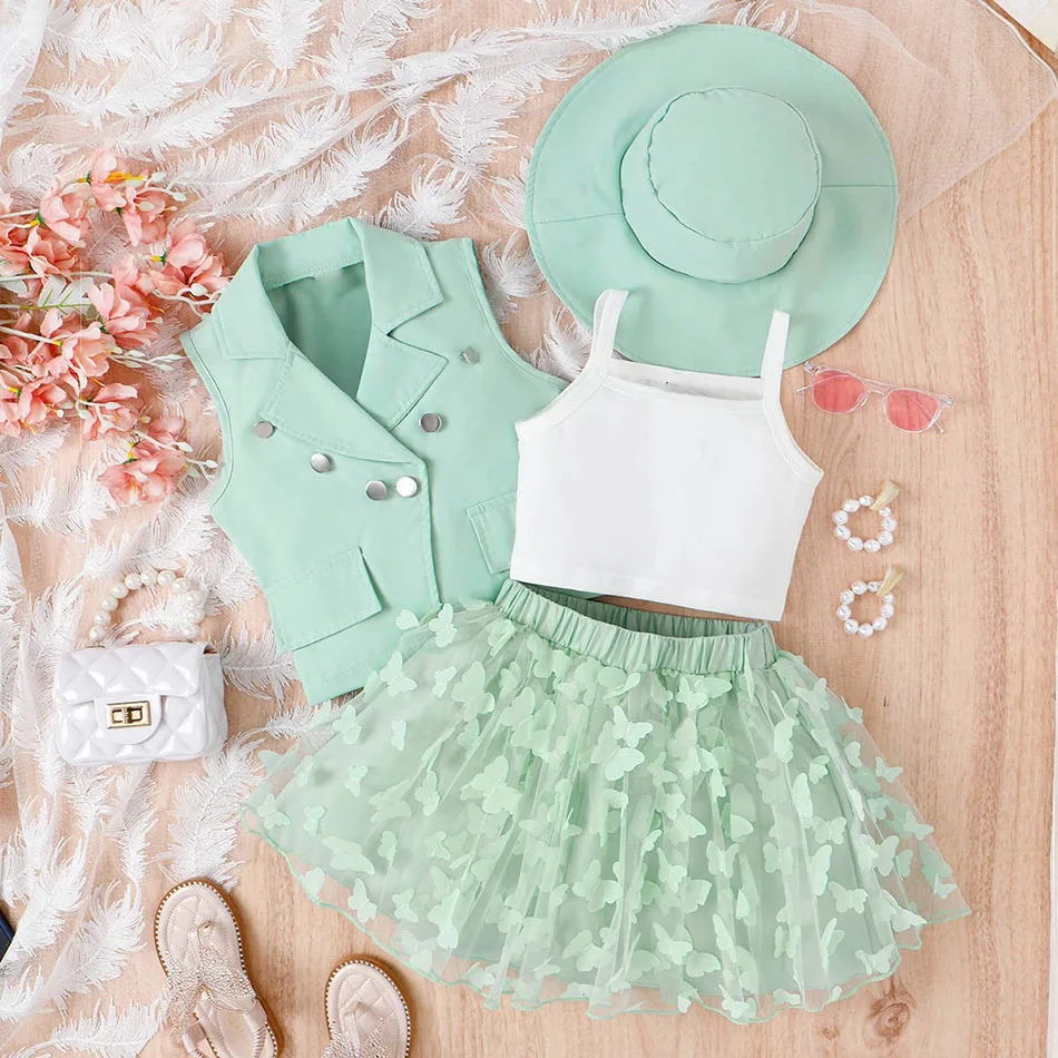 Elegant Girls Summer Set Sleeveless Blazer Tank Top and Butterfly Net Skirt 3-Piece Outfit for Sophisticated Look Children Sets
Elegant Girls Summer Set Sleeveless Blazer Tank Top and Butterfly Net Skirt 3-Piece Outfit for Sophisticated Look Children Sets