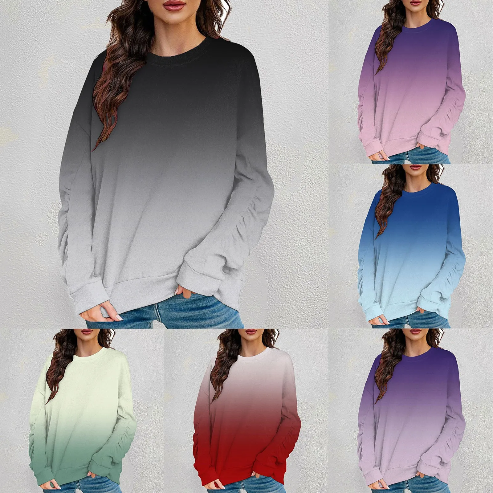 Woman Yoga Tops Women's New Women's Clothing Home Comfortable Fashion Crew Neck Top Gradient Crew Neck Cute Sweatshirts Women
Woman Yoga Tops Women's New Women's Clothing Home Comfortable Fashion Crew Neck Top Gradient Crew Neck Cute Sweatshirts Women