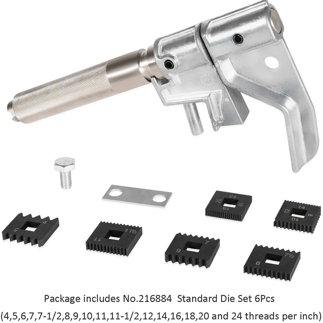 7402 Universal Outside Thread Chaser Repair Tool for 1-1/4” to 5” O.D. with 216884 Standard Thread 6 Dies Set
7402 Universal Outside Thread Chaser Repair Tool for 1-1/4” to 5” O.D. with 216884 Standard Thread 6 Dies Set