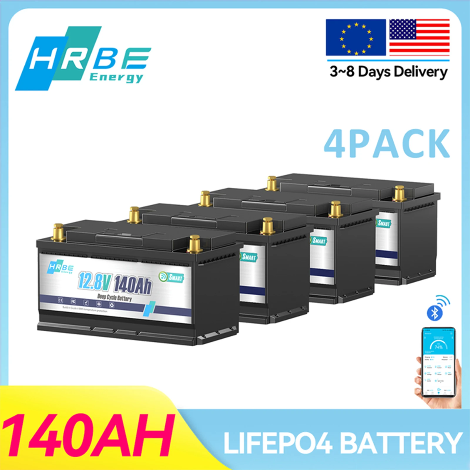 HRBEenergy 12V 140Ah Lithium LiFePO4 Battery With 100A BMS 1792W Low Temperature Protection for Motorhome,Solar Home Systems,Rvs
HRBEenergy 12V 140Ah Lithium LiFePO4 Battery With 100A BMS 1792W Low Temperature Protection for Motorhome,Solar Home Systems,Rvs