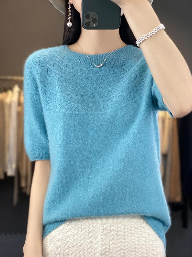 TLOML Spring Summer Women’s 100% Merino Wool O-neck Hollow-out T-shirt Pullover Solid Sweater Cashmere Knitwear Soft Comfy Tops
TLOML Spring Summer Women’s 100% Merino Wool O-neck Hollow-out T-shirt Pullover Solid Sweater Cashmere Knitwear Soft Comfy Tops