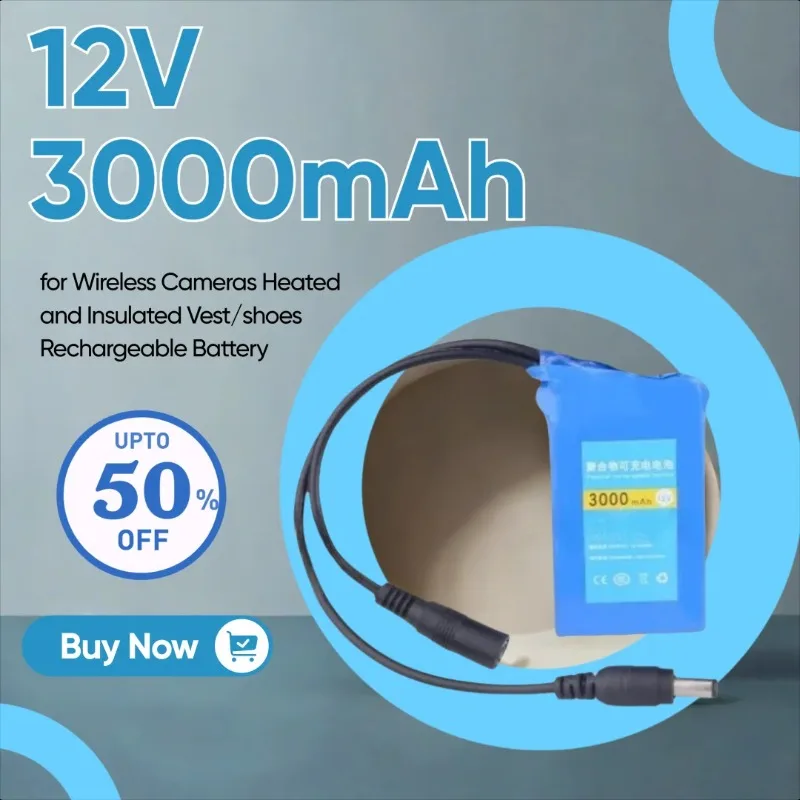 12V 3000mAh Portable Polymer Lithium Battery Suitable for Wireless Cameras Heated and Insulated Vest/shoes Rechargeable Battery
12V 3000mAh Portable Polymer Lithium Battery Suitable for Wireless Cameras Heated and Insulated Vest/shoes Rechargeable Battery