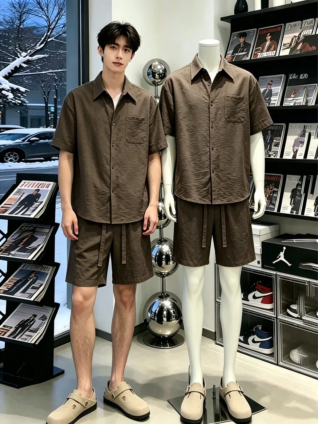 Men's Summer Casual Shirt Set Ice Silk Short Sleeve Shorts Two-Piece Set Linen-Like Fabric Comfortable Breathable for Vacation
Men's Summer Casual Shirt Set Ice Silk Short Sleeve Shorts Two-Piece Set Linen-Like Fabric Comfortable Breathable for Vacation