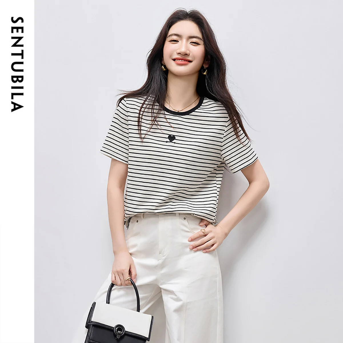 SENTUBILA Striped Soft Women T-shirt 2025 Summer Cotton Embroidery Casual O Neck Short Sleeve Knitted Basic Pullover 152T59363
SENTUBILA Striped Soft Women T-shirt 2025 Summer Cotton Embroidery Casual O Neck Short Sleeve Knitted Basic Pullover 152T59363