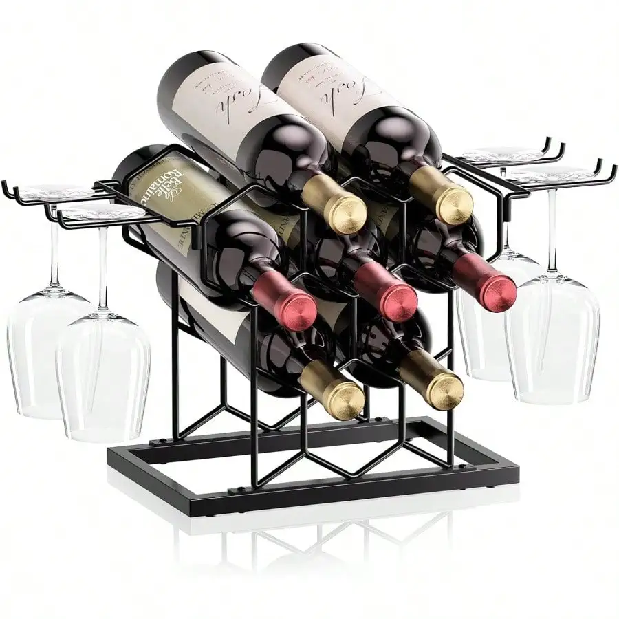 Countertop Wine Rack 3 Tier, Wine Rack With Glass Holder 8 Bottles, Freestanding Small Liquor Holder Metal, Tabletop Bottle Storage Stand For For Home, Kitchen, Bar, Cellar (Black, 8 Bottles)
Countertop Wine Rack 3 Tier, Wine Rack With Glass Holder 8 Bottles, Freestanding Small Liquor Holder Metal, Tabletop Bottle Storage Stand For For Home, Kitchen, Bar, Cellar (Black, 8 Bottles)