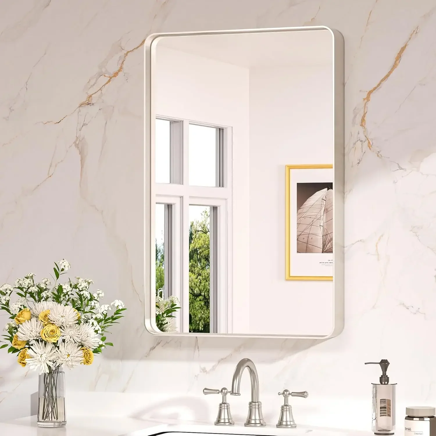 20 x 30 Inch Brushed Nickel Bathroom Mirrors for Over Sink, Rounded Rectangle Silver Bathroom Vanity Mirror, Farmhouse Mirror fo
20 x 30 Inch Brushed Nickel Bathroom Mirrors for Over Sink, Rounded Rectangle Silver Bathroom Vanity Mirror, Farmhouse Mirror fo