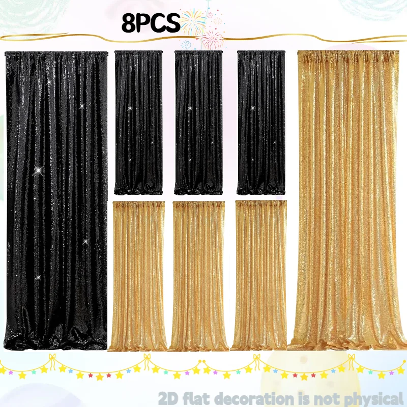 Black&Gold Glitter Sequin Backdrop Curtains 8 Pieces 2ftx8ft Dessert Backdrop Wedding Party Decor Glitter Photography Background
Black&Gold Glitter Sequin Backdrop Curtains 8 Pieces 2ftx8ft Dessert Backdrop Wedding Party Decor Glitter Photography Background