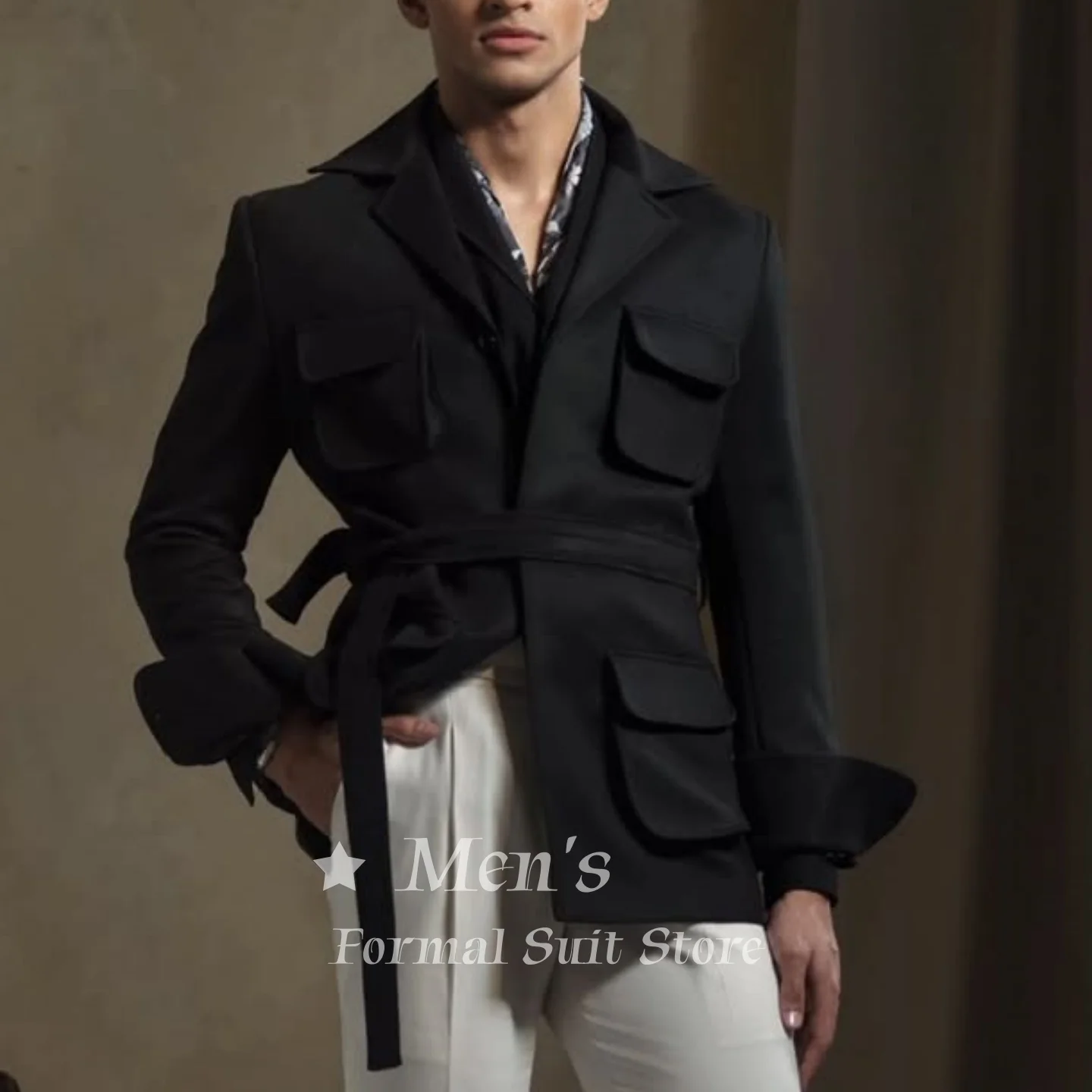 Mens Black Belted Safari Style Blazer Single Jacket With Multi Pockets Casual Business Sport Coat Wedding Prom Party Customized
Mens Black Belted Safari Style Blazer Single Jacket With Multi Pockets Casual Business Sport Coat Wedding Prom Party Customized
