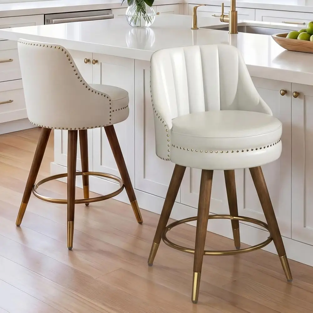 Set of 2 White Leather Swivel Counter Stools with Backs, 24 High, Wooden Legs for Kitchen, Dining, or Bar
Set of 2 White Leather Swivel Counter Stools with Backs, 24 High, Wooden Legs for Kitchen, Dining, or Bar