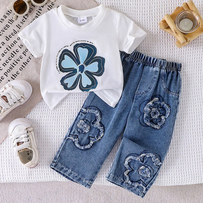 2Piece Sets Summer Toddler Girl Clothes Korean Fashion Flower Cotton Short Sleeve Baby Tops+Jeans Boutique Kids Clothing B133
2Piece Sets Summer Toddler Girl Clothes Korean Fashion Flower Cotton Short Sleeve Baby Tops+Jeans Boutique Kids Clothing B133