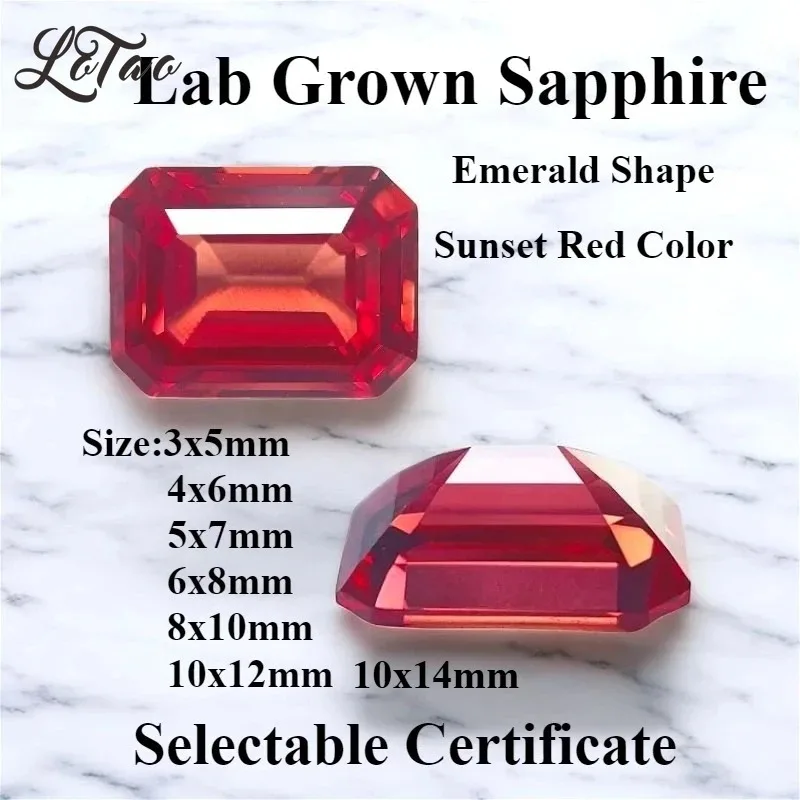Top Lab Grown Sapphire Sunset Red Color Emerald Cut Charms Gemstone for DIY Jewelry Ring Making Materials Selectable Certificate
Top Lab Grown Sapphire Sunset Red Color Emerald Cut Charms Gemstone for DIY Jewelry Ring Making Materials Selectable Certificate
