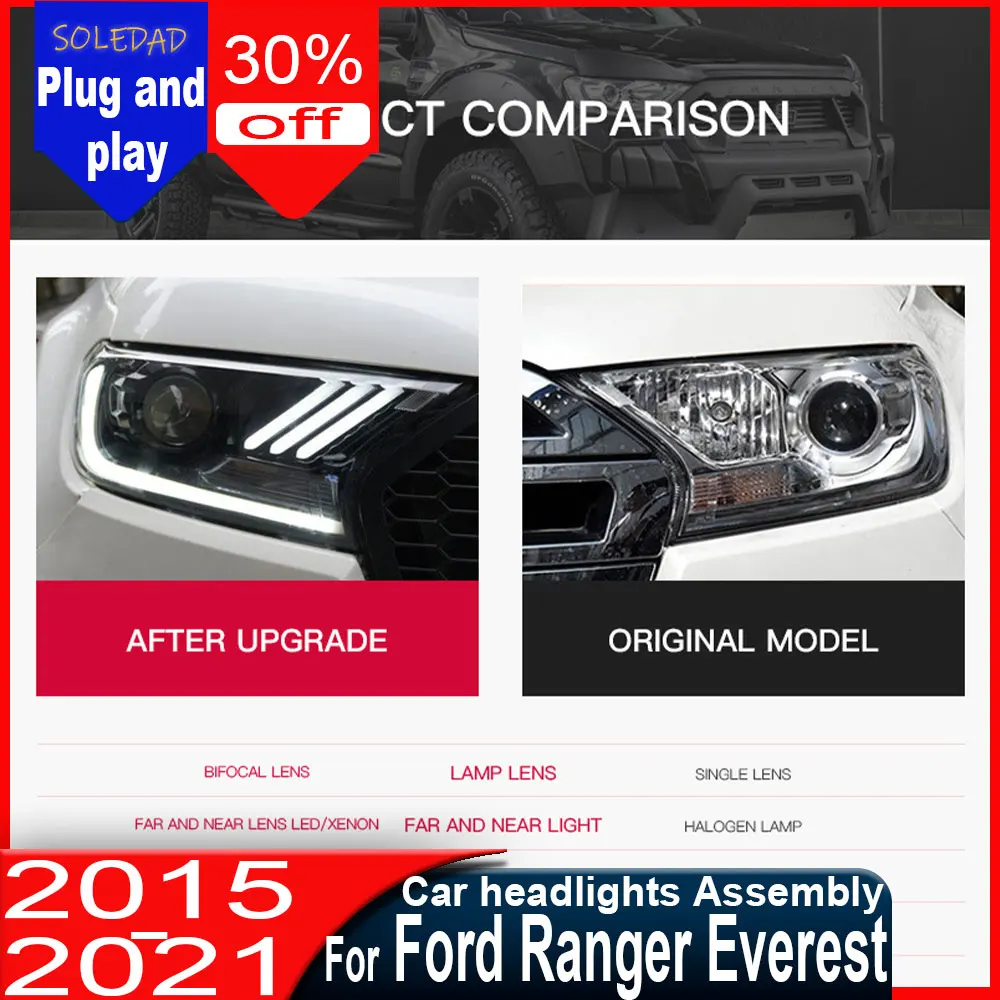 Фары в сборе для Ford Ranger 2015-2020, модифицированные, с линзами Project Lens, LED, динамические, в стиле Mustang, с функцией Plug and Play.
Фары в сборе для Ford Ranger 2015-2020, модифицированные, с линзами Project Lens, LED, динамические, в стиле Mustang, с функцией Plug and Play.