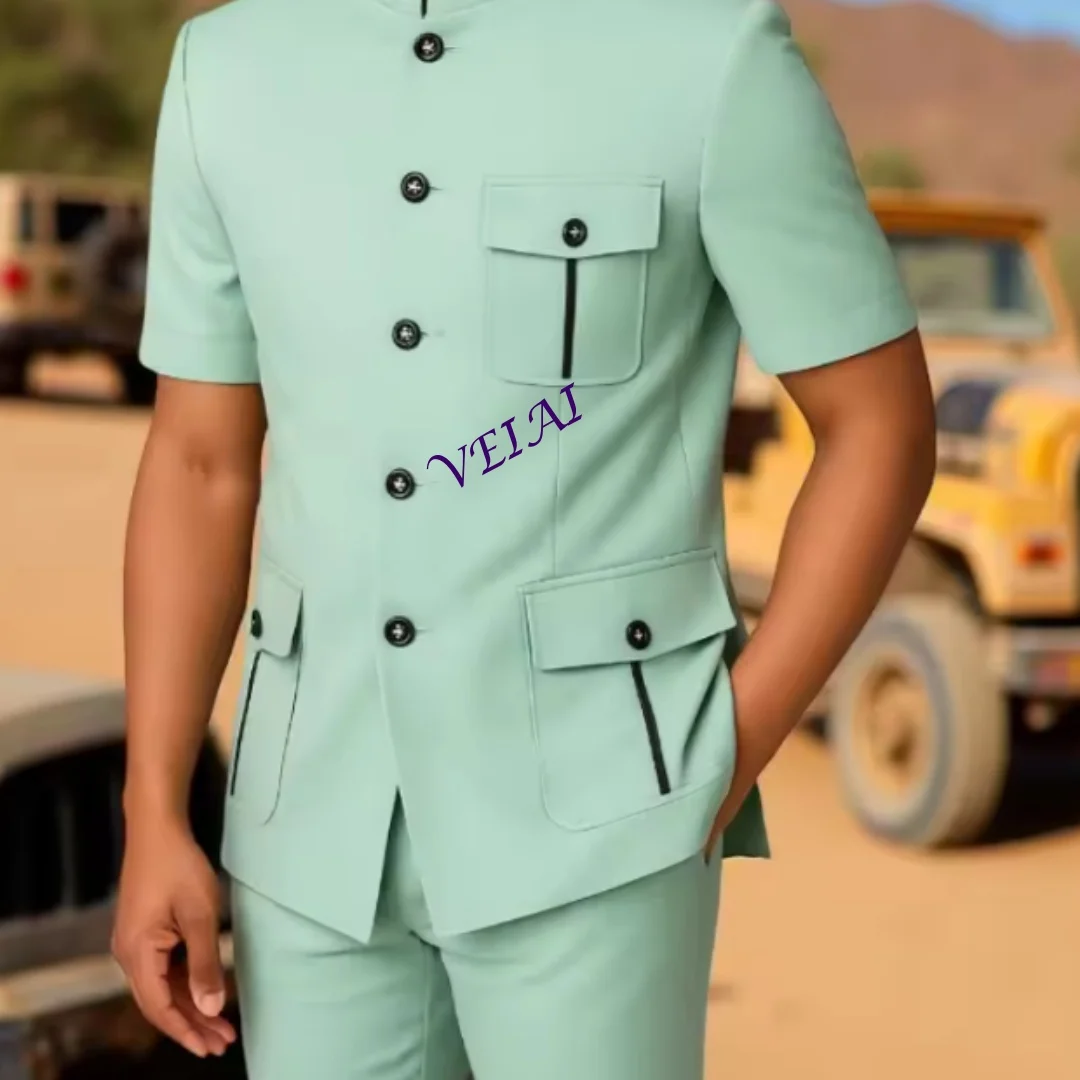 CustomizedSafari Men's 2-Piece Suit Short Sleeve Single Breasted Chinese Fashion Style Jacket with Pants Male Custom Made
CustomizedSafari Men's 2-Piece Suit Short Sleeve Single Breasted Chinese Fashion Style Jacket with Pants Male Custom Made