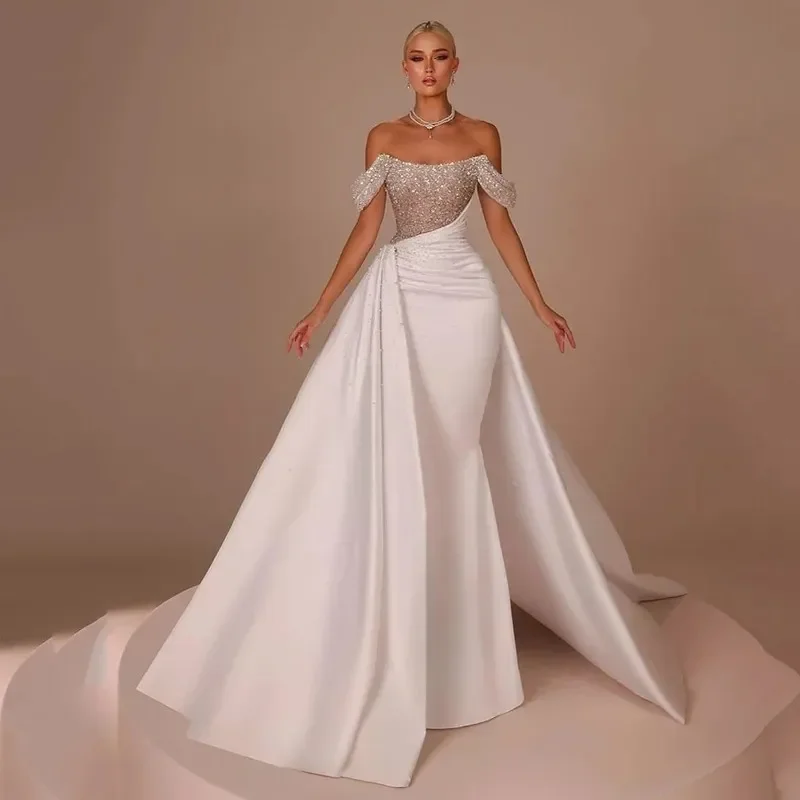 Classic Mermaid Wedding Dress Off The Shoulder Beadings Top Sequins Satin Sweep Train Bridal Bride Gowns Vestido De Novia
Classic Mermaid Wedding Dress Off The Shoulder Beadings Top Sequins Satin Sweep Train Bridal Bride Gowns Vestido De Novia