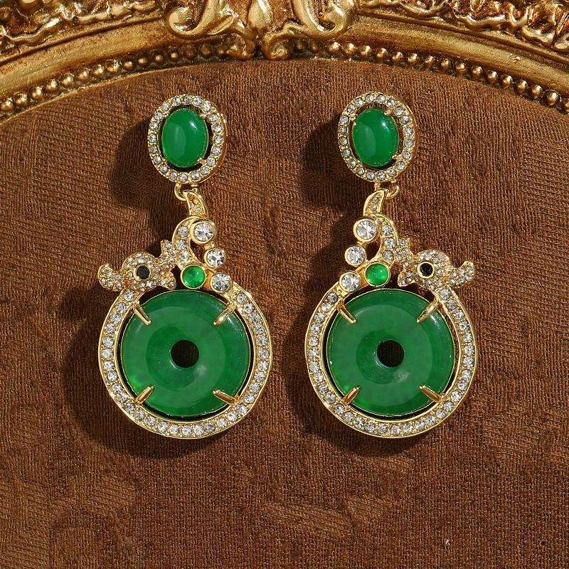 Vintage Green Jade Natural Stone Earring Charm Dangle Big Round Antique Gold Plated Jewelry Chinese Style Women Luxury 2026 New
Vintage Green Jade Natural Stone Earring Charm Dangle Big Round Antique Gold Plated Jewelry Chinese Style Women Luxury 2026 New