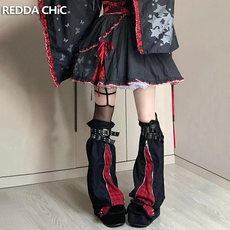 ReddaChic Punk Goth Eyelets Belt Black Leg Warmers Tartan Retro Patchwork Zip-up Denim Boots Cover Women Lolita Cosplay Costumes
ReddaChic Punk Goth Eyelets Belt Black Leg Warmers Tartan Retro Patchwork Zip-up Denim Boots Cover Women Lolita Cosplay Costumes
